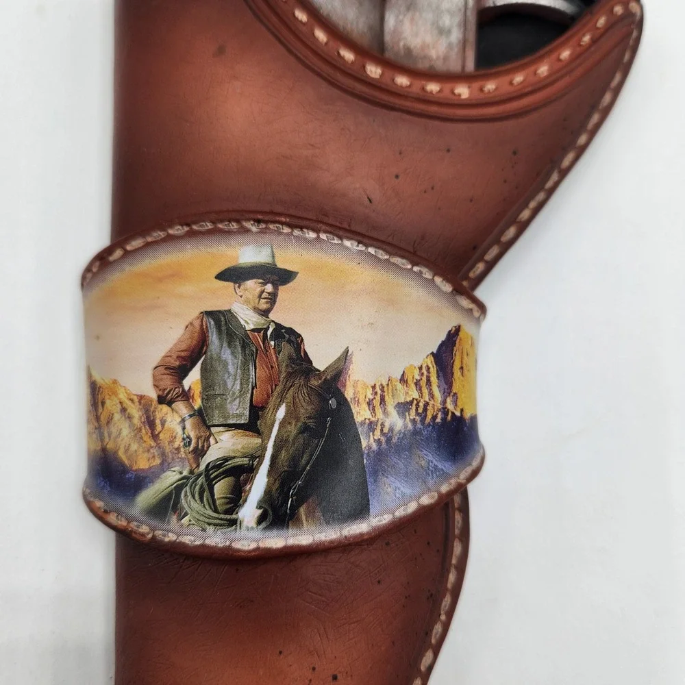 Vintage John Wayne Cowboy Spirit Wall Plaque Faux Holster Revolver Decor COA
